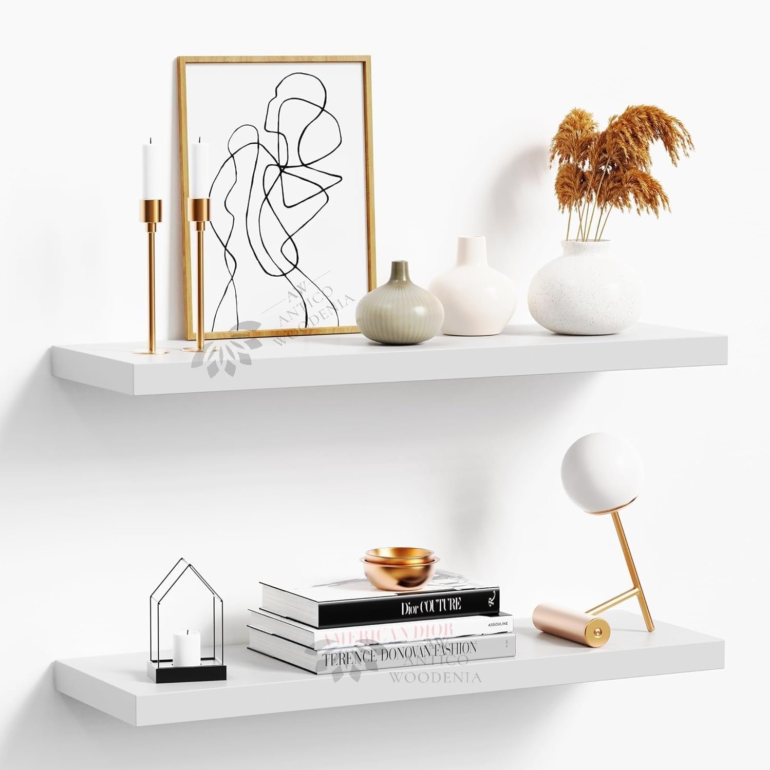 Aries Wooden Floating Wall Shelf| Wall Rack Shelf | Wall Mount for Living Room, Bedroom, Kitchen… (Set of 2 White, Large) - Image 3