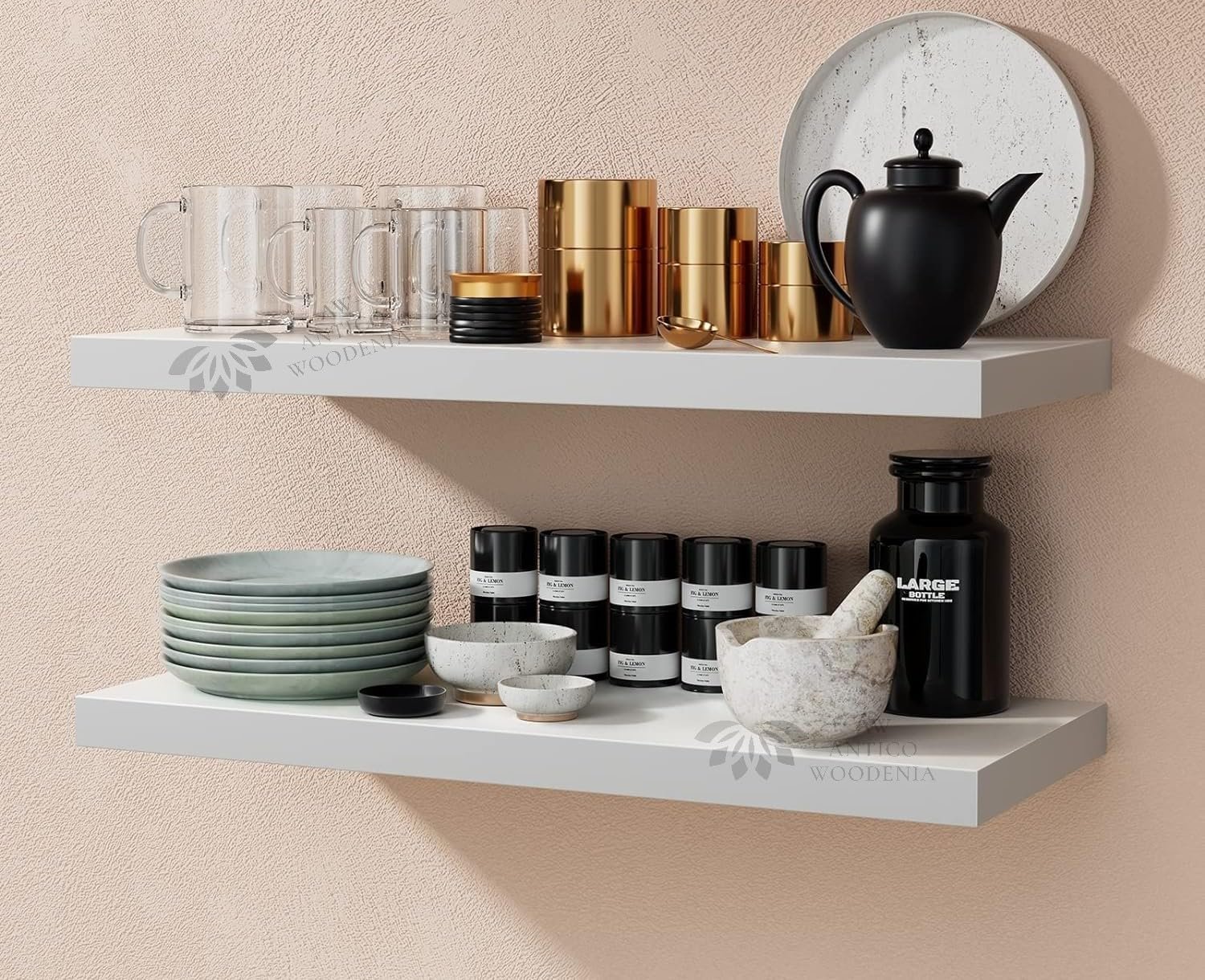 Aries Wooden Floating Wall Shelf| Wall Rack Shelf | Wall Mount for Living Room, Bedroom, Kitchen… (Set of 2 White, Large) - Image 2
