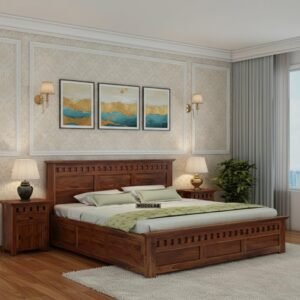 WOODLAB Sheesham Wood Kuber King Size Bed with Box Storage
