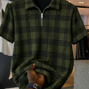 Try This Men Colorblock Polo Neck Cotton Blend Green T-Shirt